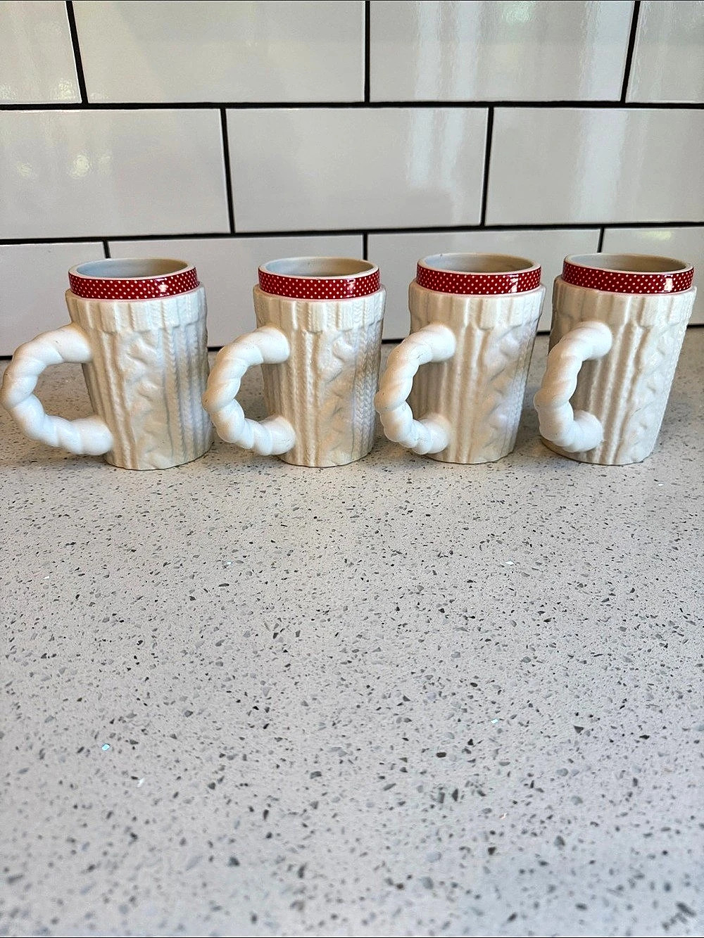Mud Pie Red Polka Dot Cable Knit Coffee Mugs Set of 4